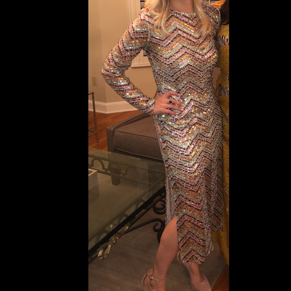 Zara Multicolor Chevron Sequin Midi-length Dress